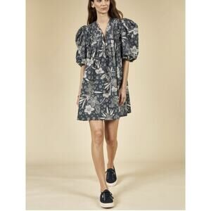 Hunter Bell New York Jenkins dress women's M gray floral cotton poplin peasant